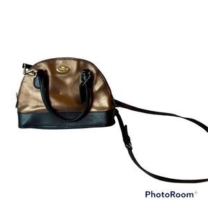 COACH mini Cora two tone bronze black metallic domed leather crossbody F536054